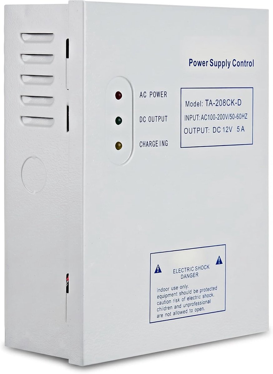 SnelShoppen - TA-208CK-D AC 110-240V DC 12V/5A Voedingstoestel voor Toegangscontrole, Omkeerbare Polaritiet, 5A Uitgang, Compact Ontwerp, Ideaal voor