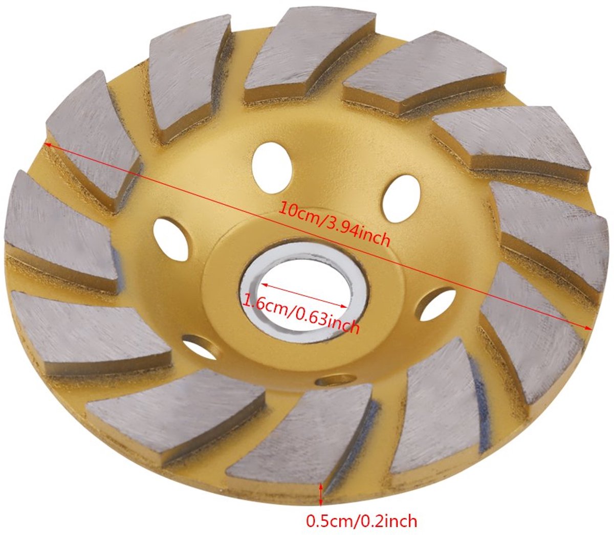 SnelShoppen - Diamant Slijpschijf, Dikke Slijpschijf, Pot Schijf, 10 cm, 6 Gaten, Diamant Segment, Slijp Wiel, Gouden Schijf, Komvorm, Molen, Bekken v