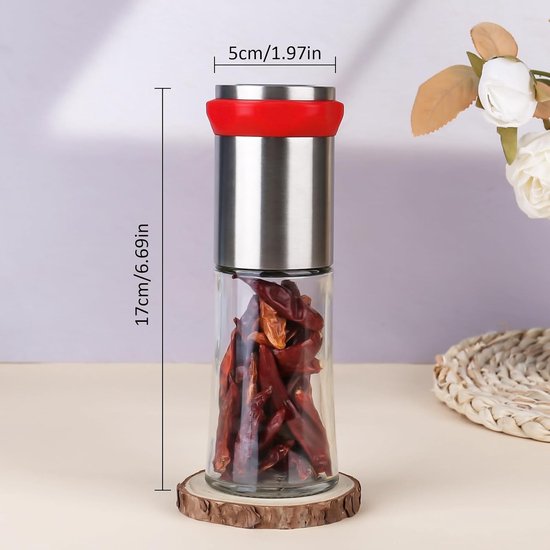 Roestvrijstalen Chili Molen met Glazen Reservoir voor Het Snijden van Specerijen en Peper, Ideaal voor Keuken en Koken — afbeelding 5