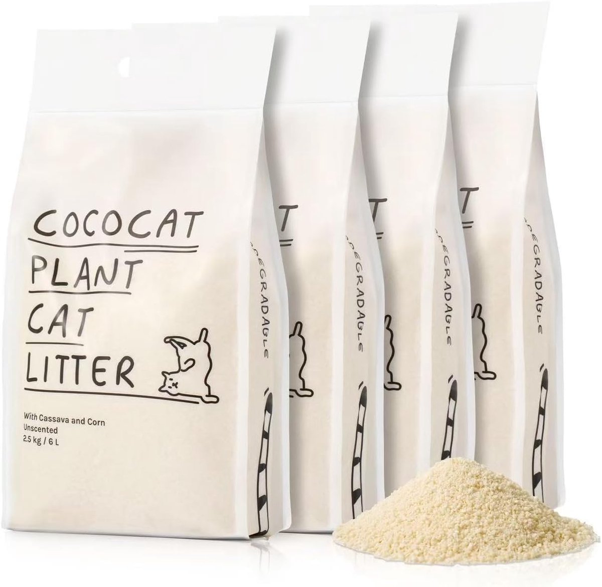 SnelShoppen - Cococat Cassave kattenbakvulling - 4 x 2,5 kg/6 l zak - Sterke klontering, ongeparfumeerd, stofvrij, gemakkelijke opscheppen, uitstekend