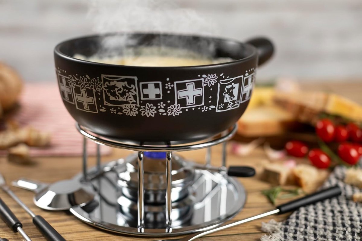Kaasfondue set - Fondue pan - Gezellig samenzijn - Handgemaakte caquelon - 23 cm - Zwart – foto 5
