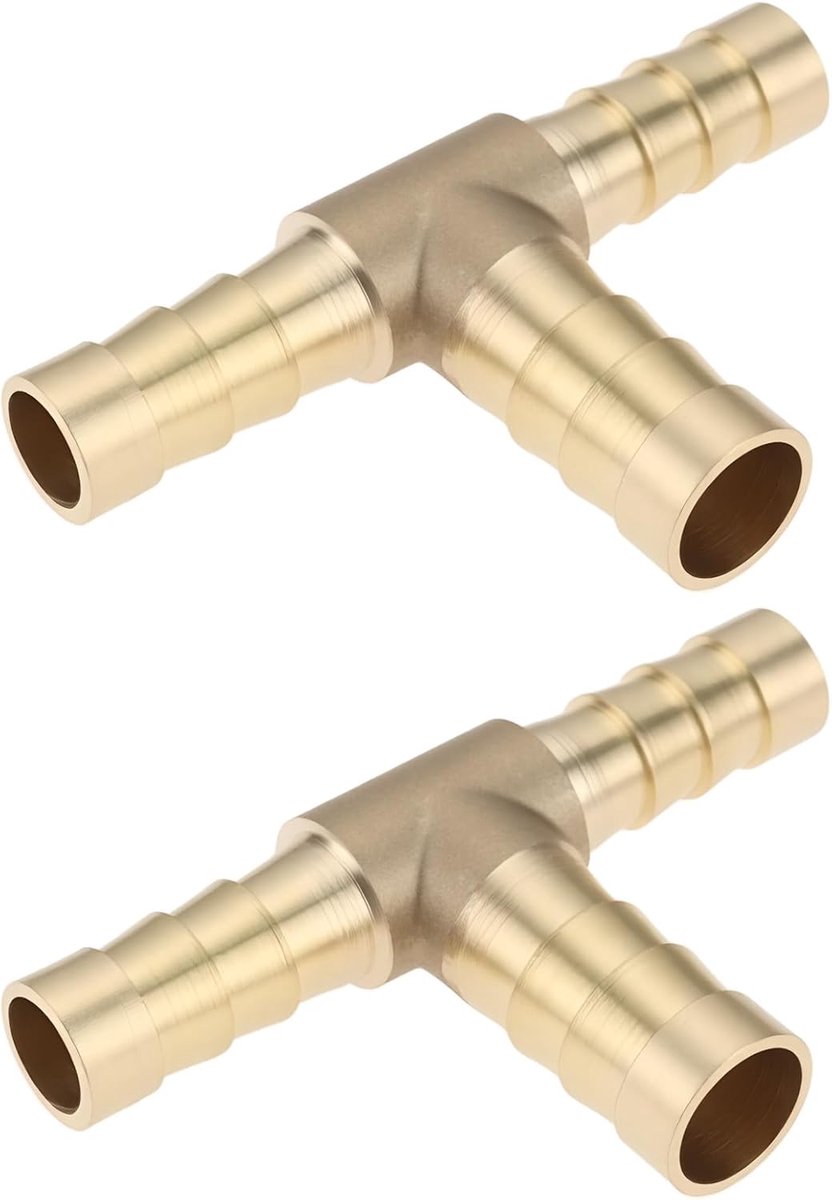 SnelShoppen - 2x Messing Barb Reductie T-stuk 8mm-10mm-8mm voor Lucht, Water, Brandstof, Olie en Inerte Gassen