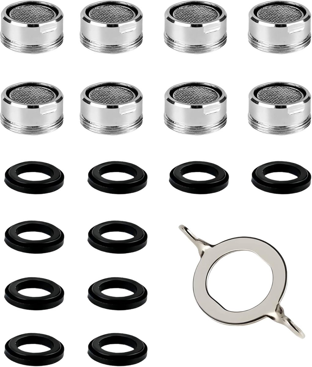 SnelShoppen - 8 M24 Kraanaerators met Filter, Waterbesparend en Spatvrij, Inclusief 10 Sealingringen en 1 Kraanmoersleutel, Voor Keuken en Badkamer