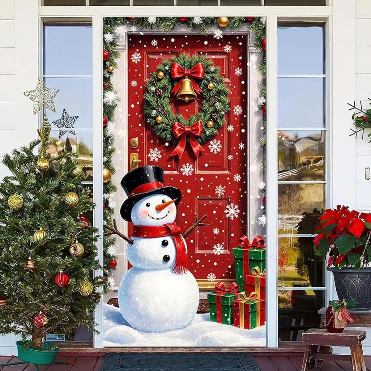 SnelShoppen - Kerstman Deurdecoratie 180x90cm - Premium Sneeuwman Banner van Polyester - Feestelijke Versiering voor Binnen en Buiten - Kerstversierin