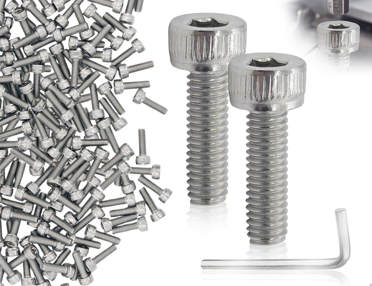 SnelShoppen - 100 Stuks Cilinderkop Schroeven M3 x 10mm, RVS Hexagonale Inbus Schroeven met Inbussleutel voor Industrieel Gebruik, Motorvoertuigen en