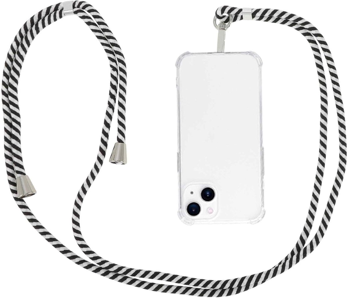 SnelShoppen - Telefoonlanyard Universeel voor Smartphones met Verstelbare Lengte, Robuust en Lichtgewicht, Zwart-Wit, Ideaal voor Feest, Camping en Da