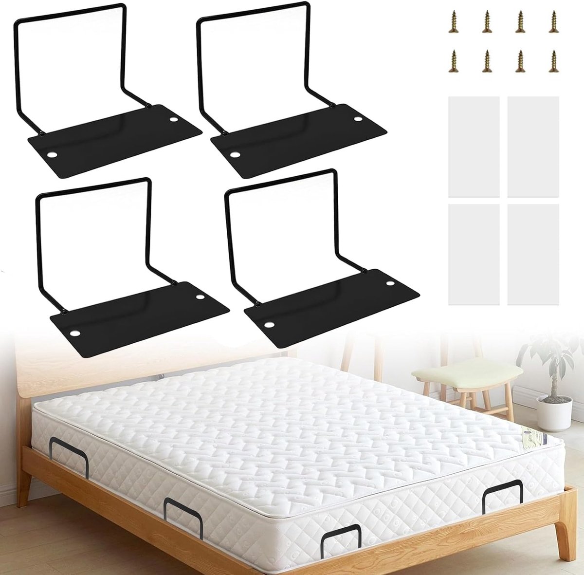 4pcs Mattress Holders, Non-slip, Mattress Protector, Mattress Protector, with Double-Sided Adhesive Tape and Screws - ShopVlot