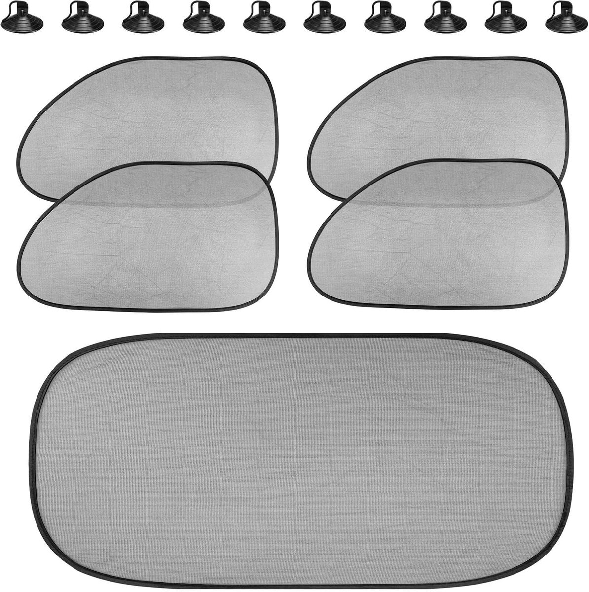 SnelShoppen - Pack van 5 Zonwering Films voor Auto, Verduistering en Hittebescherming voor Kinderen, 10 Zuignappen, Blokkeert UV Straling, Ideaal voor