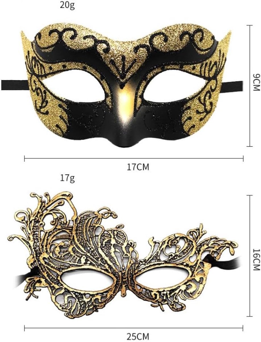 SnelShoppen - Pack van 2 Halve Maskers voor Mannen en Vrouwen - Leren Lace Maskers voor Stellen - Sexy Venetiaanse Maskers voor Themafeesten, Cosplay,