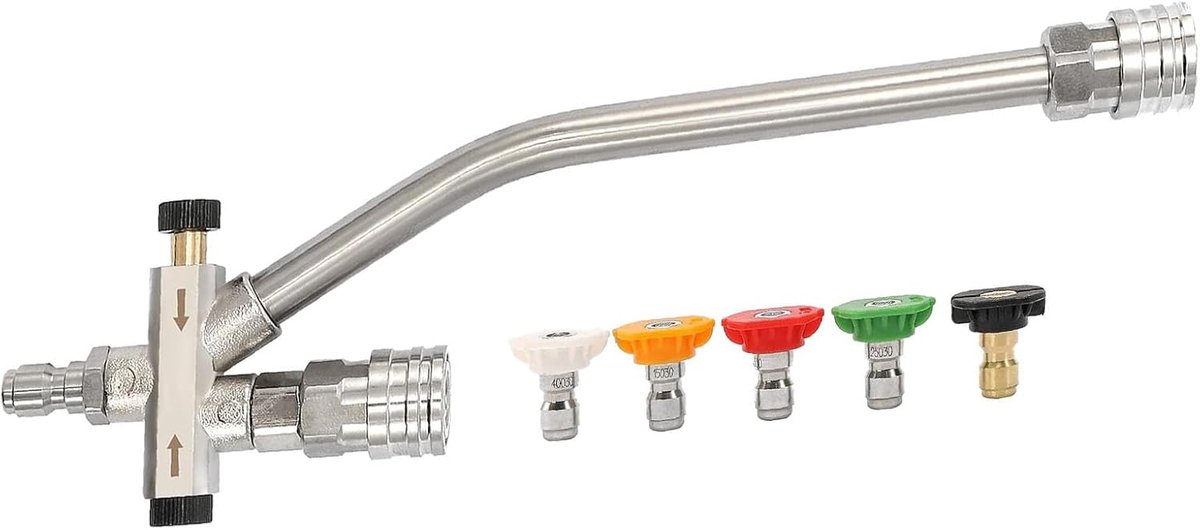 SnelShoppen - Foam Cannon Dual-Connector Accessoire voor Hogedrukreiniger, Dubbele Tip Aansluiting voor Zeepkanon, 5 Verschillende Spuitmonden, 1/4" S