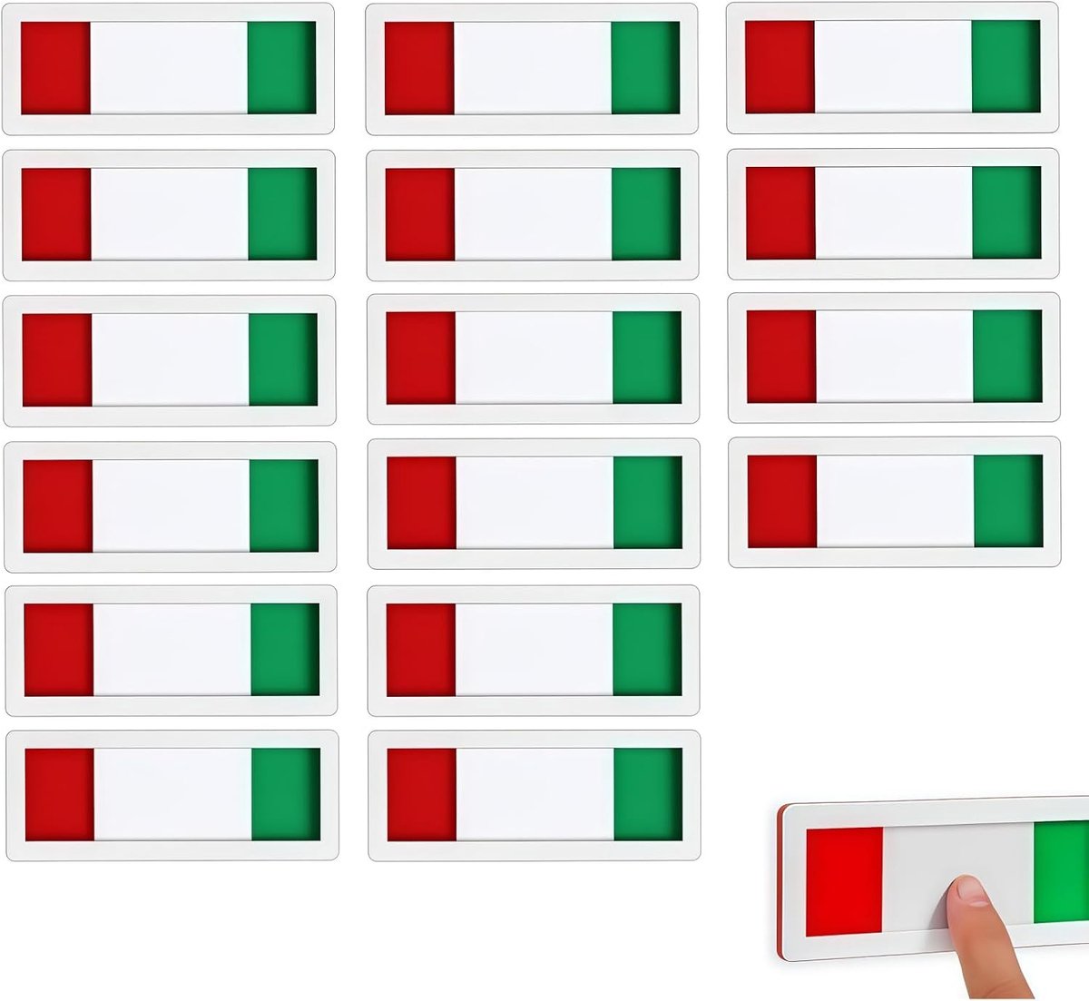 SnelShoppen - 16-delige schuifborden set, 10 x 4 cm, deurbord met schuiffunctie, privacy borden, vrij/bezet, duurzame acryl, felgekleurde signalering