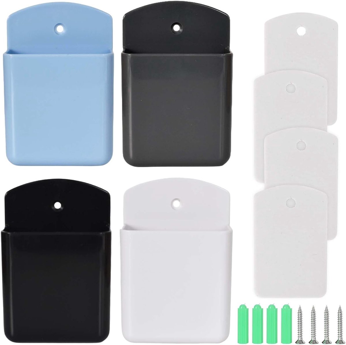 Remote control houder 4-pack - multifunctionele wandmontage - zwart, wit, blauw, grijs - ShopVlot