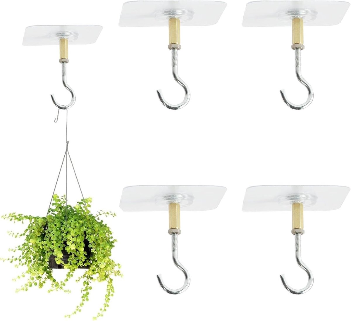 4pcs Heavy Duty Self Adhesive Ceiling Hooks, No Drilling, Self Adhesive Hanging Hooks for Plants, Wind Chime and - ShopVlot