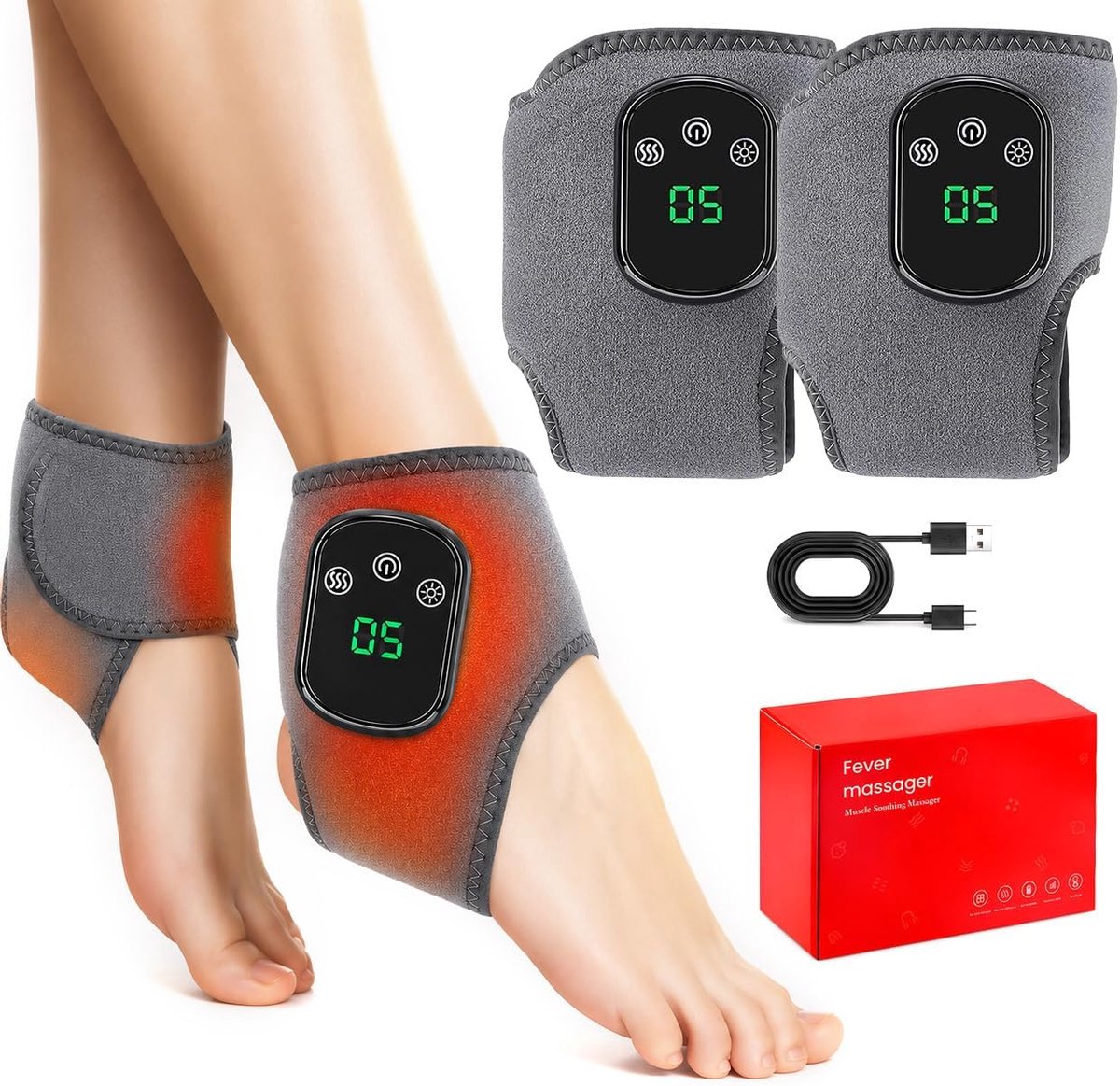 SnelShoppen - 3-In-1 Elektrisch Voetmassageapparaat - Ergonomisch Voetmassageapparaat met 3 Intensiteiten en 5 Warmteniveaus - Oplaadbare Massage voor