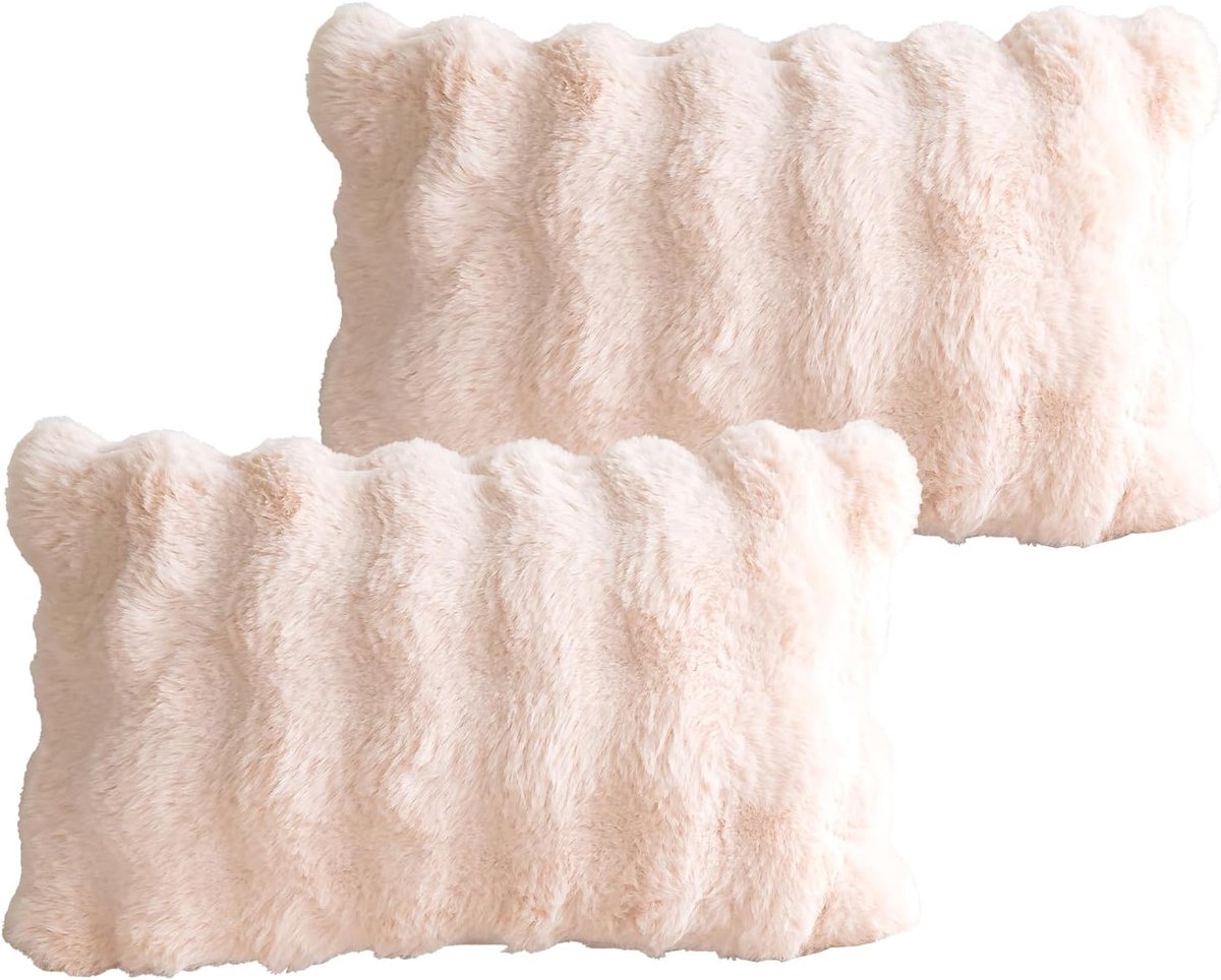 SnelShoppen - Set van 2 Moderne Decoratieve Kussenhoezen, Roze, 30 x 50 cm, Aesthetische Pluche Kussenhoezen voor Bank, Sofa, Interieur