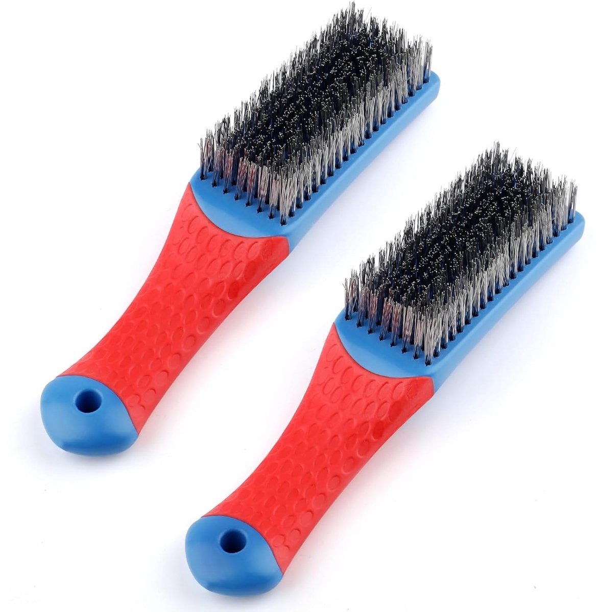 SnelShoppen - 2 x Rvs Draadborstels, Handborstel voor Roestverwijdering en Oogstsnails, Robuuste Stalen Borstel met Rubber Handvat voor Schoonmaken va