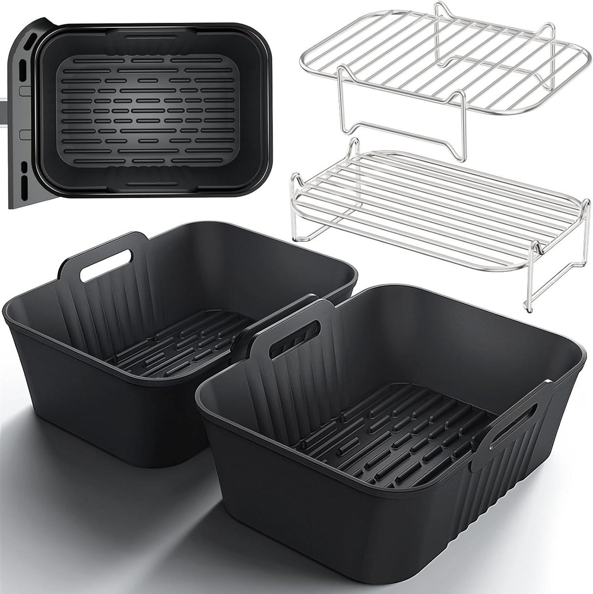 Heteluchtfriteuse Accessoires - Bakvormen Grillroosters - Meer Koken - Stapelbaar Ontwerp - 4 Stuks - Zwart