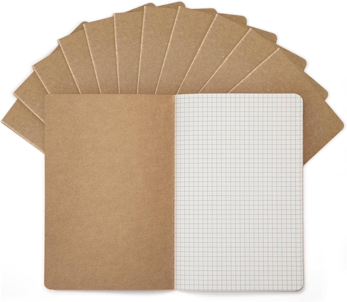 Set of 12 Kraft Notebooks A5, 60 Pages Checkered, 21 x 14 cm, Natural Kraft Cover, School, Office and Students - ShopVlot