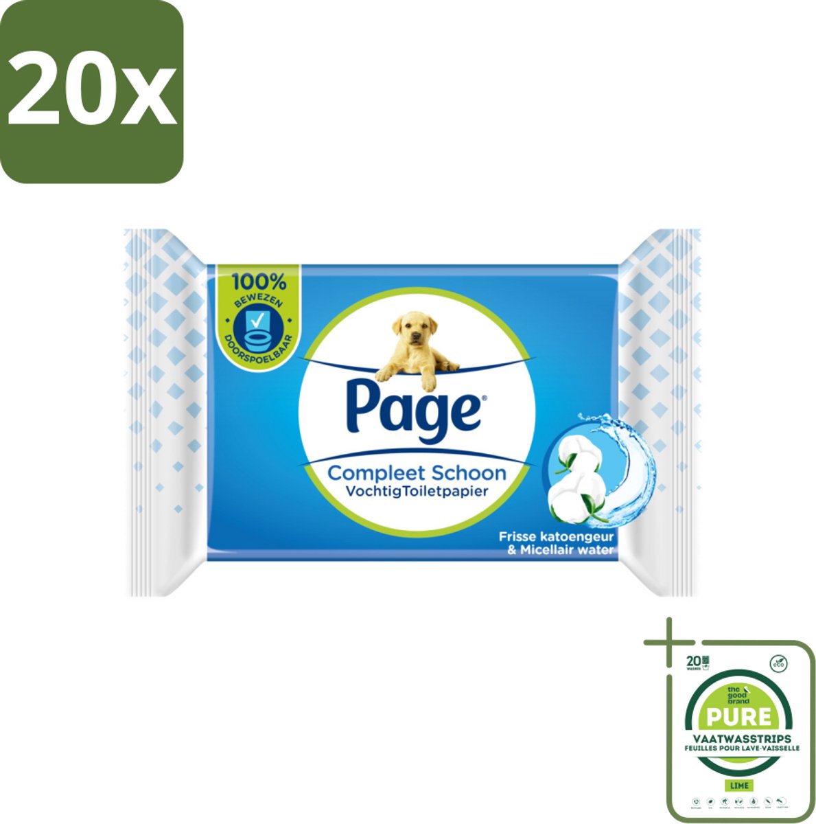 20 x Page – Vochtig Toiletpapier – Navulling – 38 doekjes - Grootverpakking - Toiletpapier Navulling - Plasticvrij Toiletpapier - Biologisch Afbreekbaar - Micellair Water - Huidvriendelijk