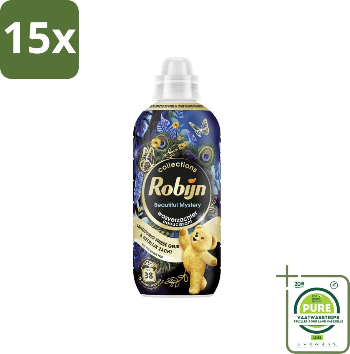 15 x Robijn – Wasverzachter – Beautiful Mystery – 765 ml - Grootverpakking - Wasverzachter - Wasverzachter Geur - Wasverzachter Voor Donkere Kleding - Wasverzachter Voor Katoen - Wasverzachter Voor Synthetische Stoffen