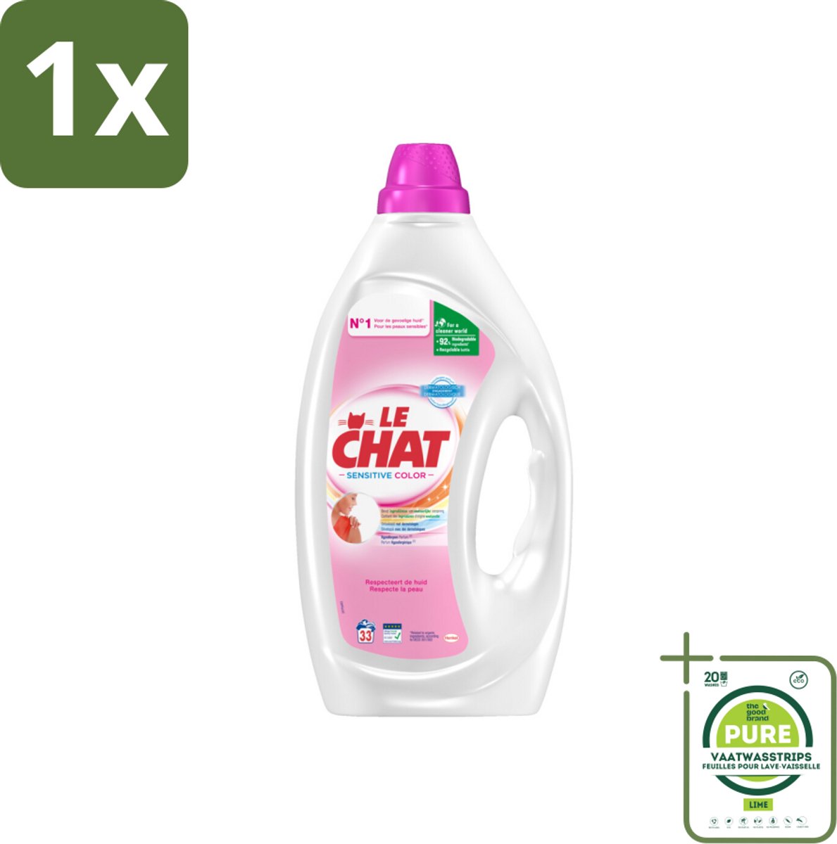 1 x Le Chat – Vloeibaar Wasmiddel – Sensitive Color – 1,485 L - Gevoelige Huid - Hypoallergeen - Wasmiddel Voor Gekleurde Kleding - Schone Was - Zachte Was