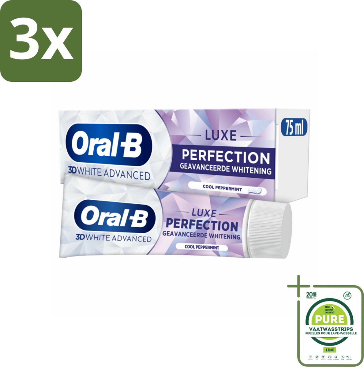 3 x Oral B - Tandpasta - 3D White Advanced - Luxe Perfection - 75ml - Grootverpakking - Witte Tanden - Tandpasta - Tanden Reinigen - Vlekken Verwijderen - Glanzende Tanden