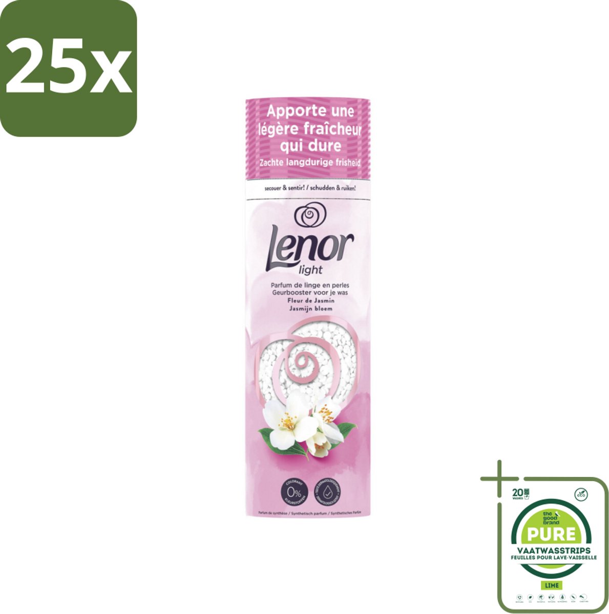 25 x Lenor Light - Geurbooster - Jasmijn - Non-Stop Frisheid - 19 Wasbeurten - Grootverpakking - Lenor Geurbooster - Wasgeur - Zijdebloesem - Pioenroos - Wasverzachter