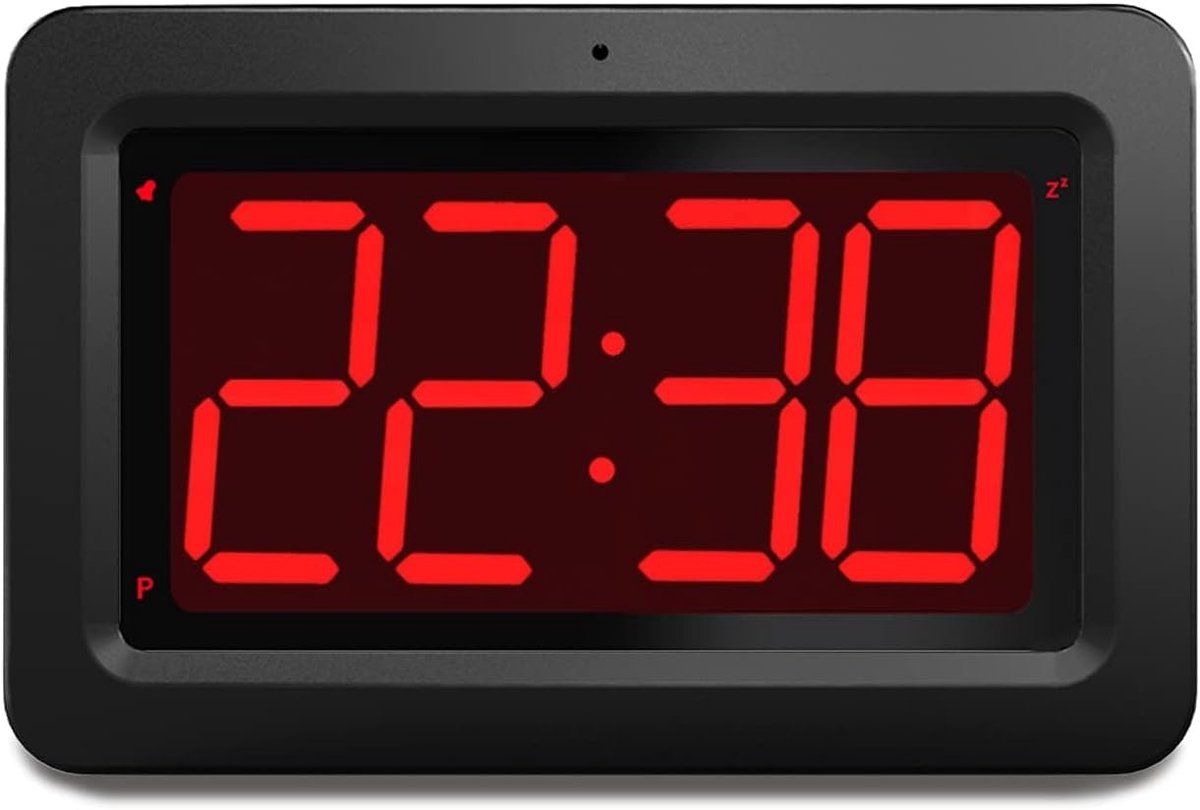 Digitale klok met batterij- of adapteraansluiting, LED-display, snoozefunctie, 12/24 uur, wandklok en wekker met instelbare helderheid en volume niveaus