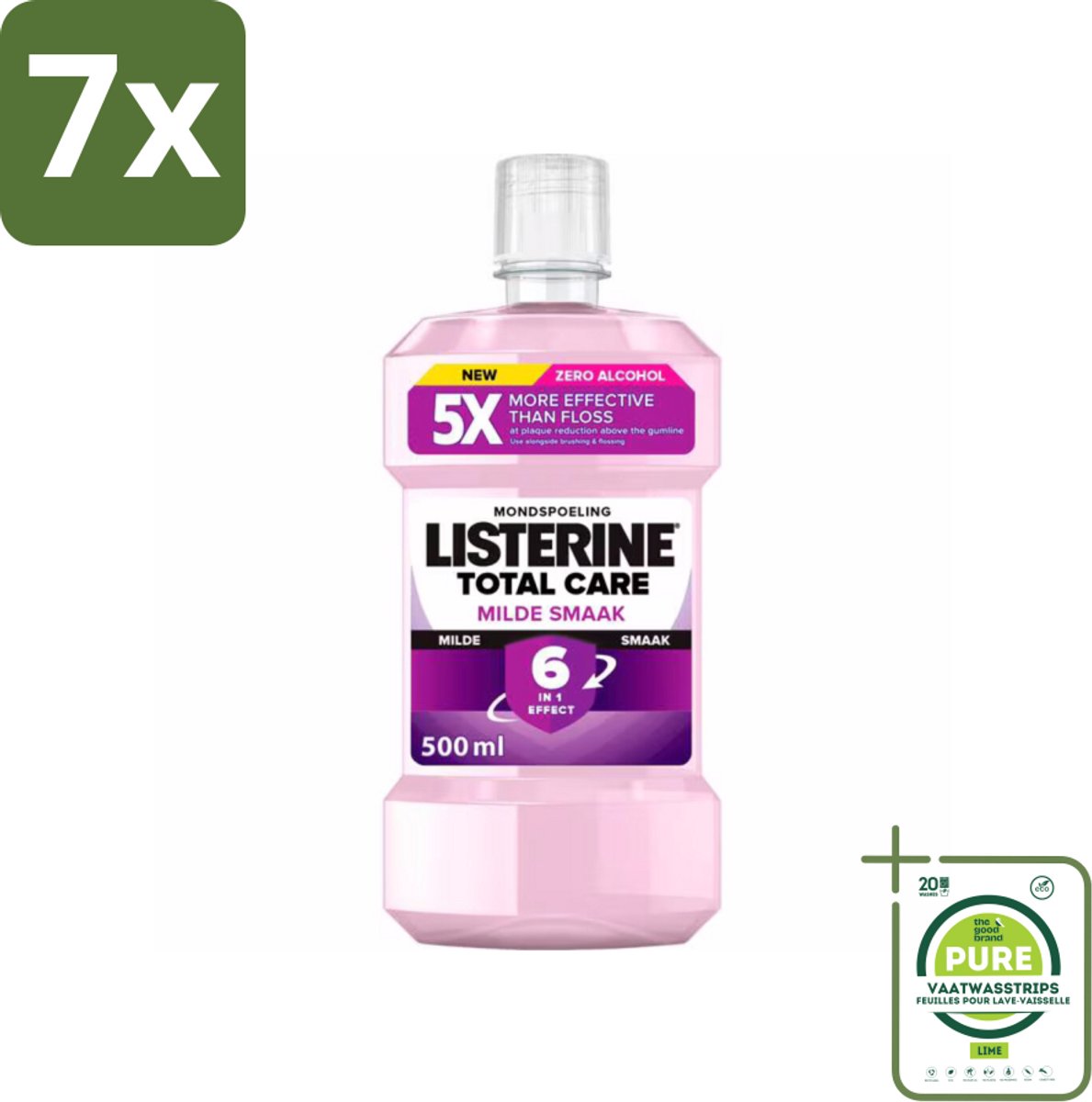 7 x Listerine – Mondwater – Total Care – Extra mild – 500 ml - Grootverpakking - Mondspoeling - Mondverzorging - Tandvlees - Tandplak - Mondgezondheid