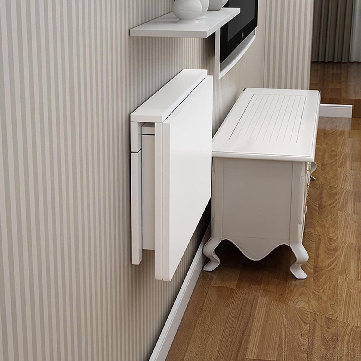 Klaptafel - Wandbureau Opklapbaar - Ruimte Besparen - Draagkracht 50kg - 60x45cm - Wit