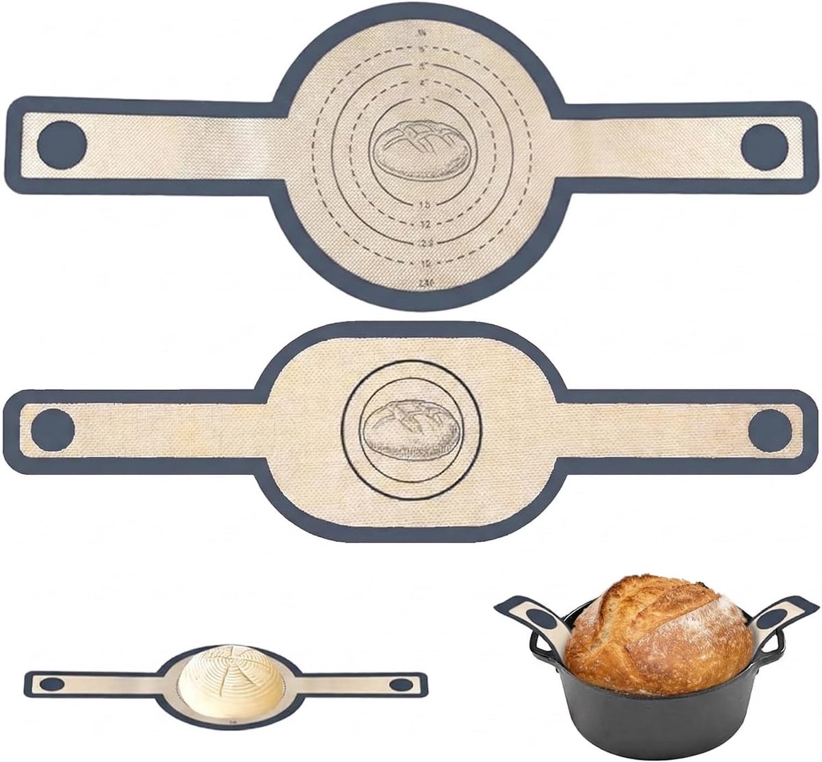 Siliconen Bakmat voor Dutch Oven - Rood - Herbruikbare Bakonderlegger met Lange Handgrepen - Voor Brood en Bakwaren