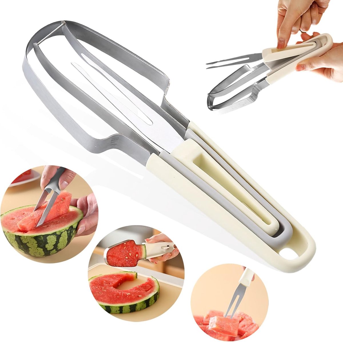Watermeloen snijder 3-in-1 - RVS multifunctioneel - Snijder, slicer en lepel - Gemakkelijk en schoon serveren - ShopVlot