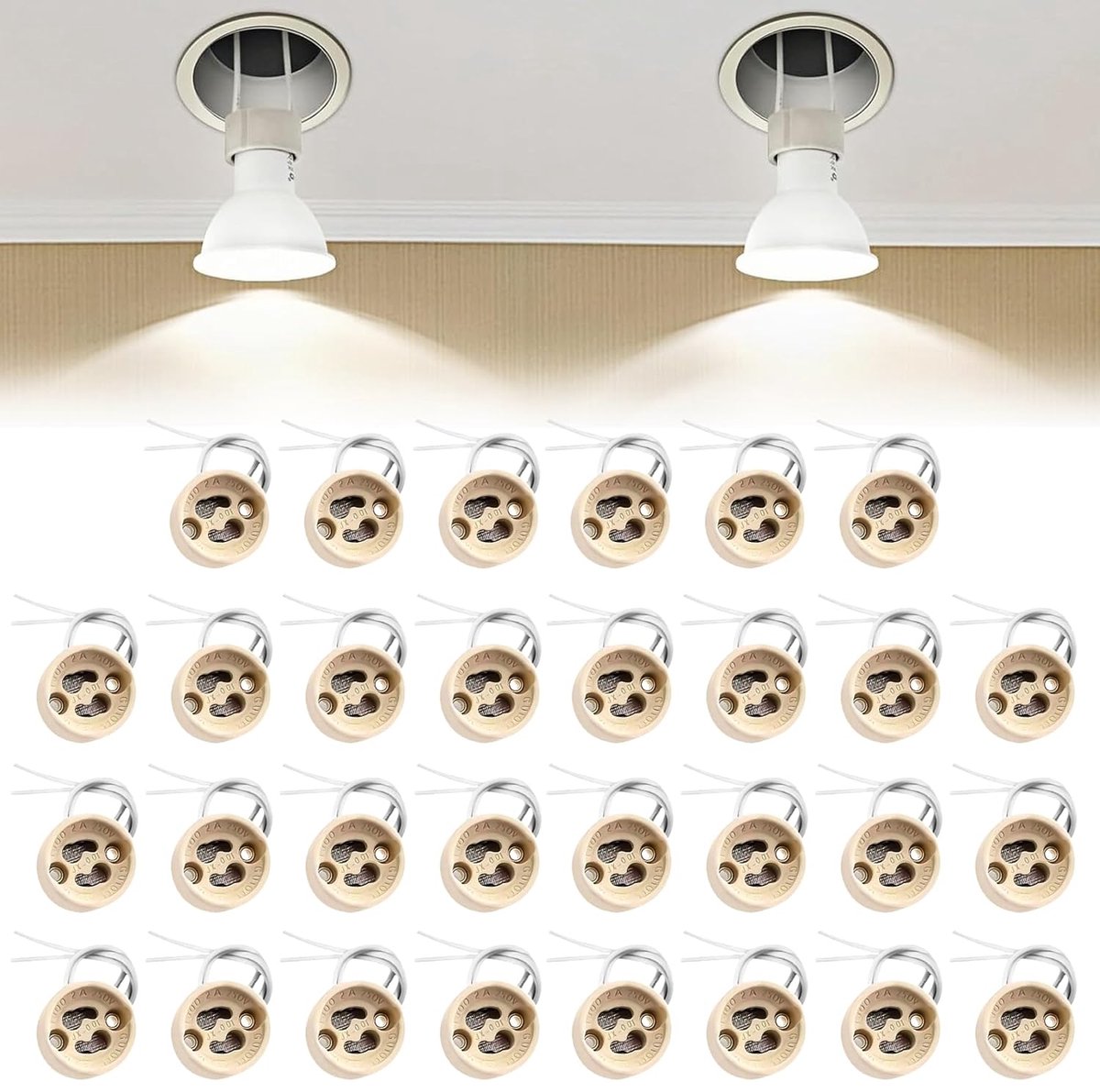 SnelShoppen - GU10 fitting keramisch met silicone kabel - 30 stuks - Geschikt voor LED en halogeen - Hittebestendig - Voor thuis, tuin en feestverlich