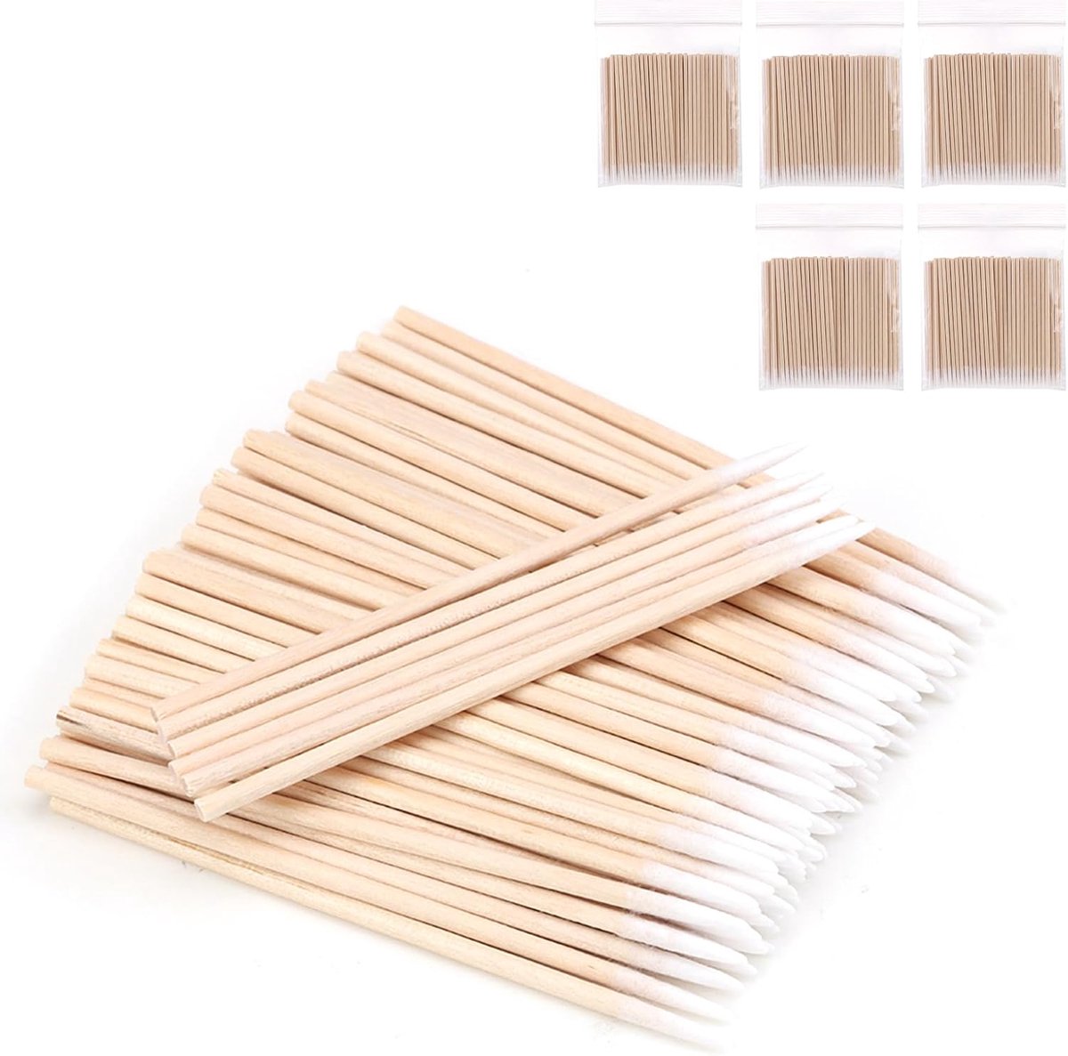 SnelShoppen - Pack van 500 Hygiënische Katoenen Make-up Sticks - Milieu-vriendelijk Met Puntige Schacht Voor Tatoeages, Make-up, Wimpers en Manicure -