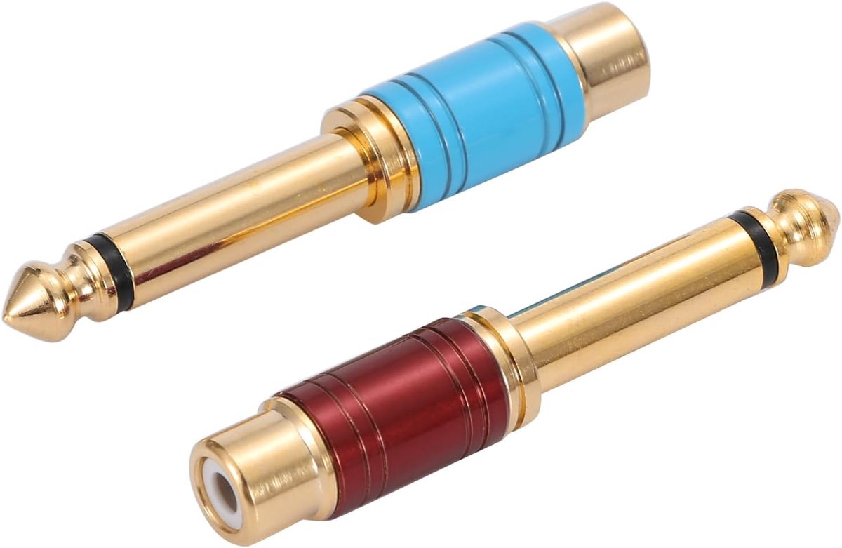 SnelShoppen - 2 Stuks 6.35mm Male naar RCA Female Audio Adapter, Mono TS 1/4" naar RCA Connector, Goud Geplateerd (Rood en Blauw) voor Stereo Apparatu