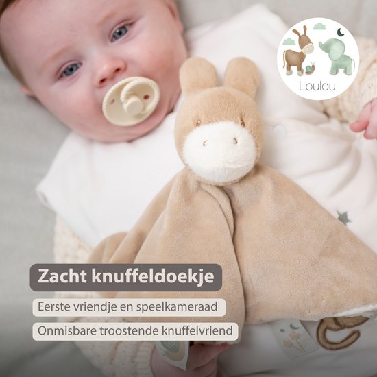 Nattou LouLou Baby Knuffeldoekje - Doudou Ezel - Baby Cadeau - 28 x 28 cm - Licht Karamel van Nattou — afbeelding 4