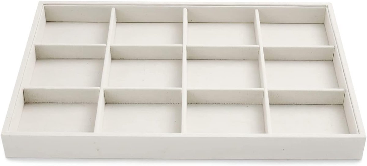 SnelShoppen - Luxe Sieraden Tray - Stapelbaar Juwelen Organizer van Hoogwaardig Velours - 12 Compartimenten voor Armbanden en Sieraden - Beige Juwelen