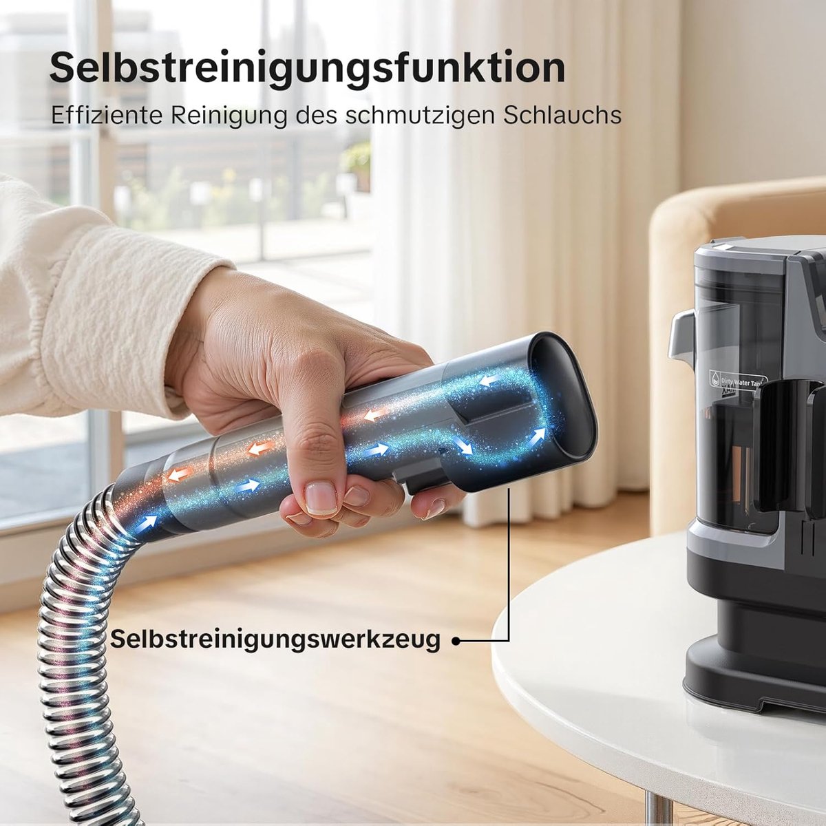 Kussenreiniger - Tapijtreiniger - Vlekken Verwijderen - Zelfreinigende Functie - 1.75L Dubbel Tank - Donkergrijs