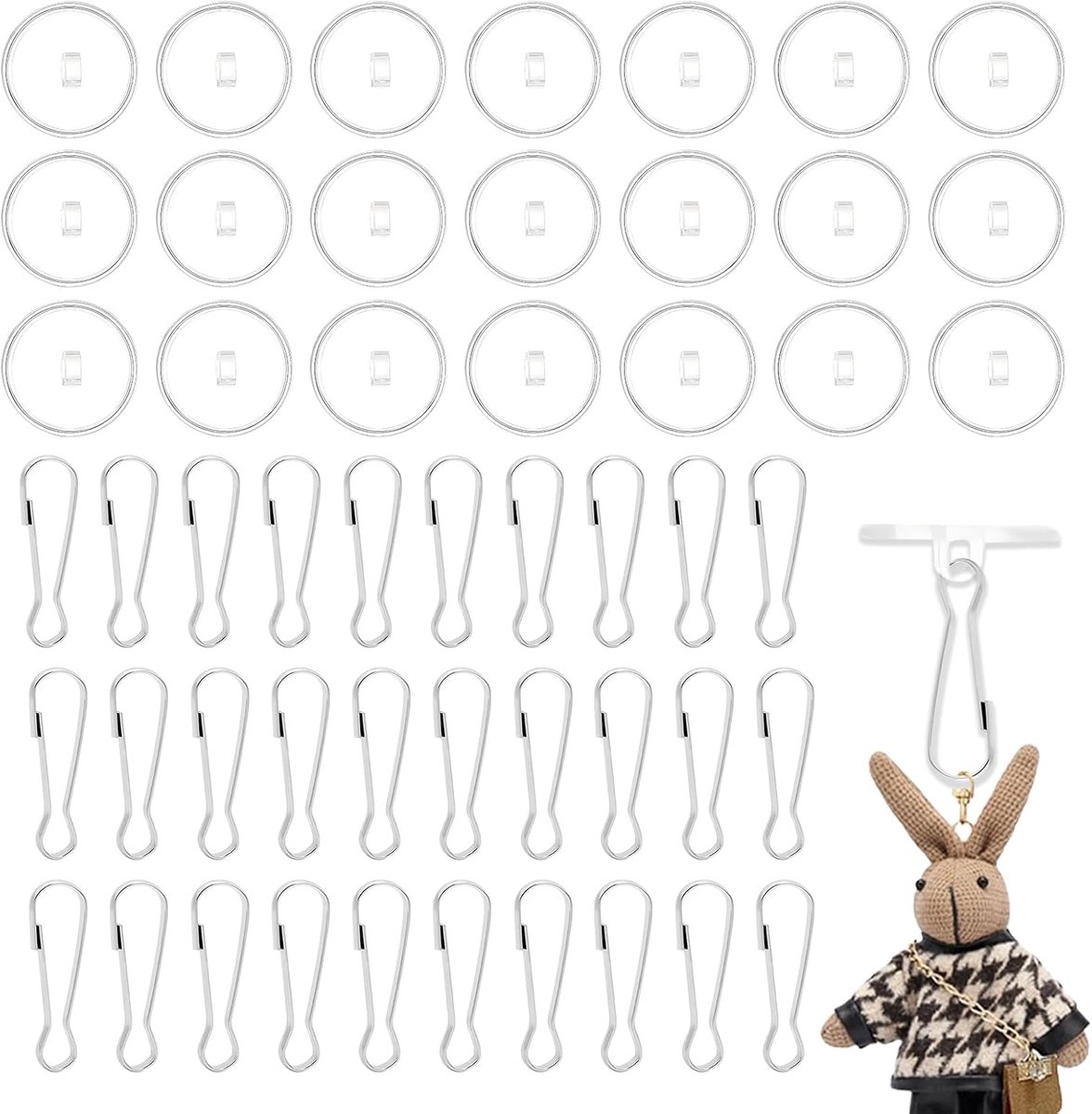 Ceiling Hooks 60 Pieces Self-Adhesive Transparent Adhesive Hooks with 60 Flag Pole Clips No Drilling Ideal for Kitchen, Bathroom, Wall, Door and Ceili