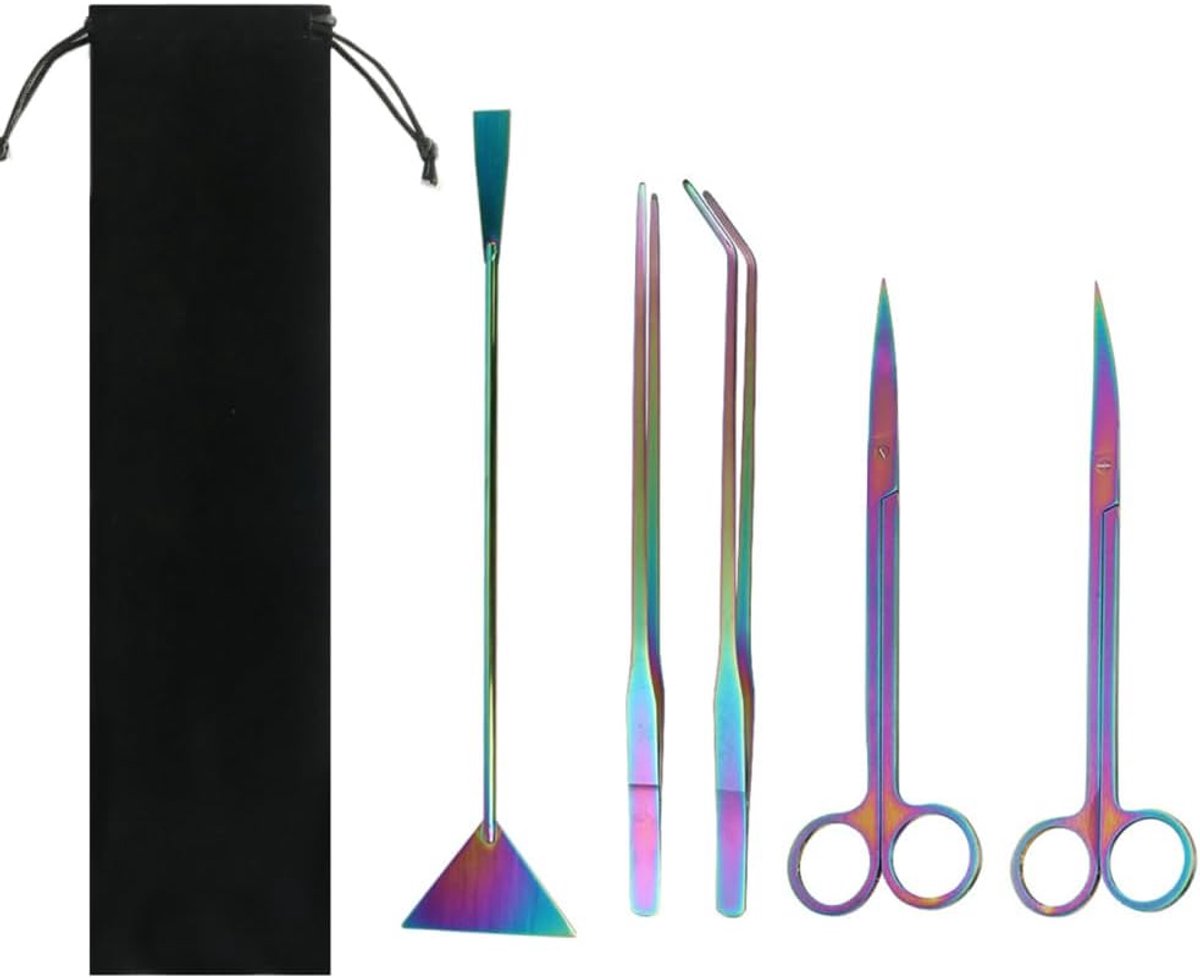 SnelShoppen - Aquarium Aquascaping Tools Kit 4 in 1/5 in 1/6 in 1 RVS Aquatische Planten Pincet Schaar Spatel Reinigingsset met Opbergtas voor Aquaria