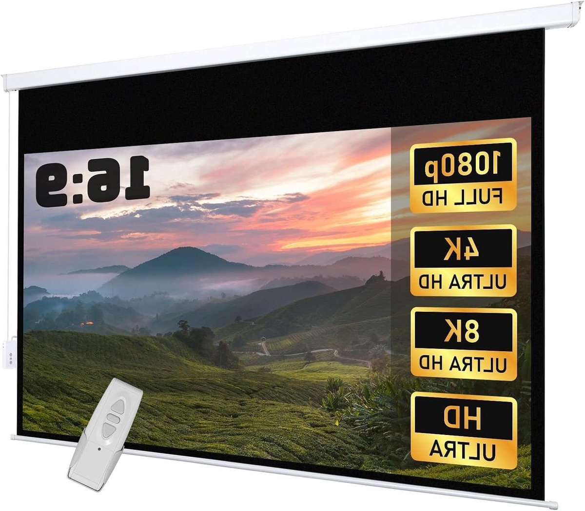Elektrisch Projectiescherm - Gemotoriseerd Scherm - Thuisbioscoop Creëren - Draadloze Afstandsbediening - 100 Inch - Wit