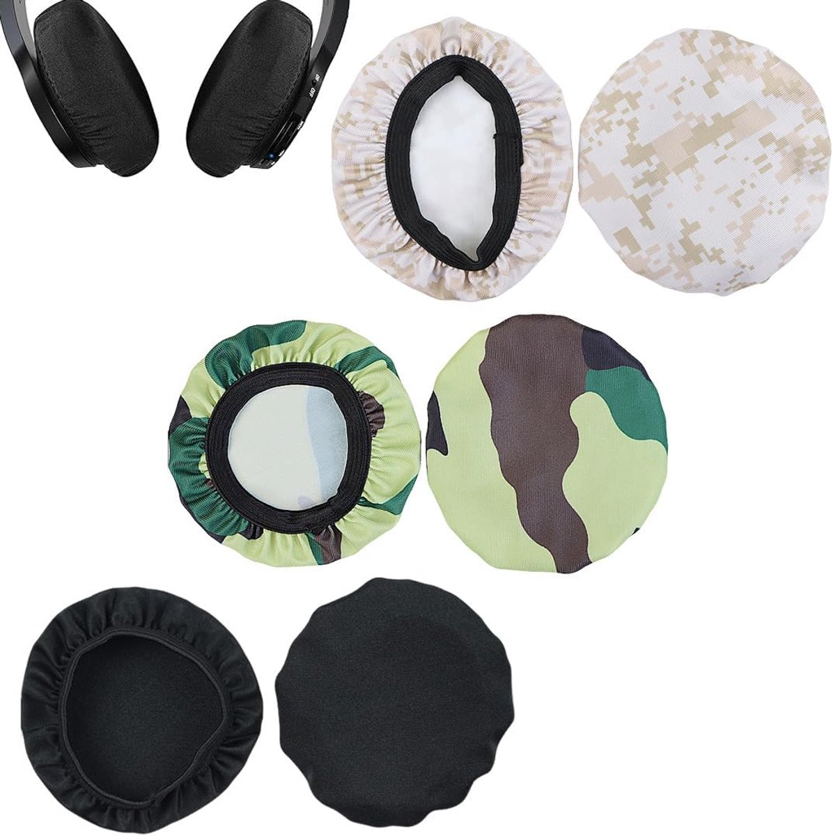 SnelShoppen - 6 Stuks Wasbare Hoofdtelefoonhoezen, Hoofdtelefoon Covers voor 9 tot 10.5 cm Hoofdtelefoons, Herbruikbaar, Stofdicht, Katoenen Oorkappen