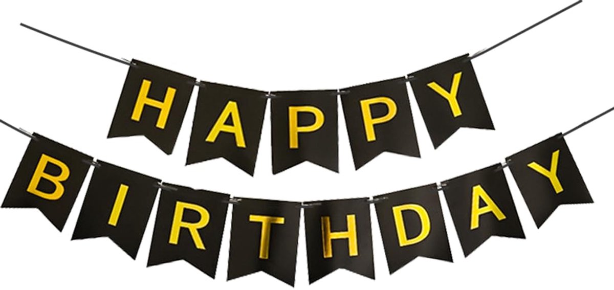 SnelShoppen - Happy Birthday Garland, Zwarte Happy Birthday Banner, Feestelijke Versiering voor Verjaardagsfeest, Decoratie voor Volwassenen en Kinder