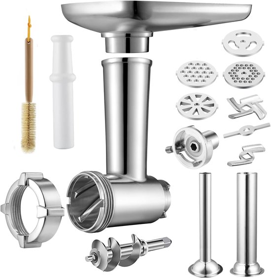 Vleesmolen Opzetstuk - Keukenmachine Accessoire - Zelf Worst Maken - Volledig Metalen Ontwerp - 4 Schermen 2 Buizen - Zilver — afbeelding 4