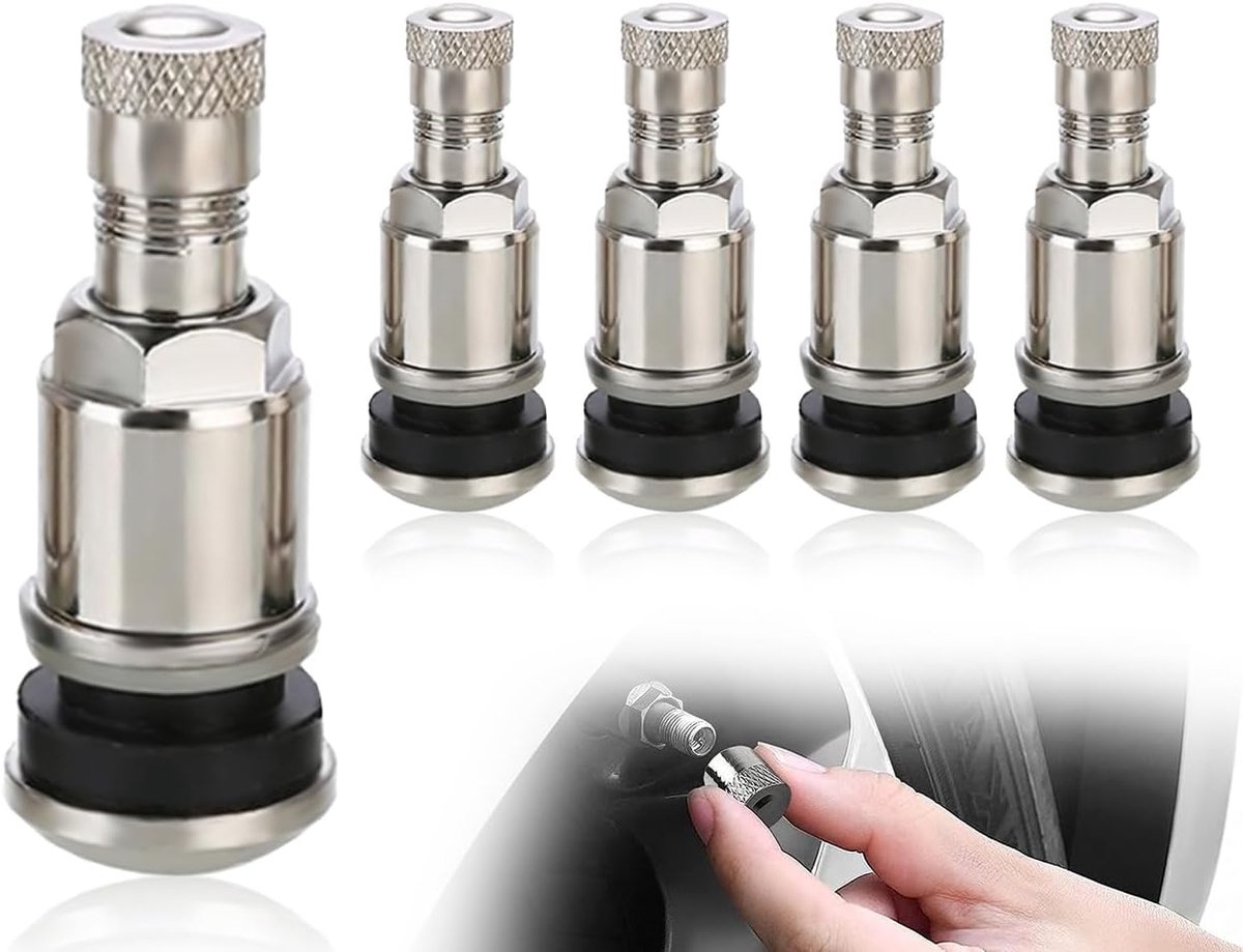SnelShoppen - Set van 4 Metalen Ventielen, Universele Velgventielen, Stalen Ventielen, Luchtventielen, Auto Ventielen, Bandenventielen, Schroefventiel