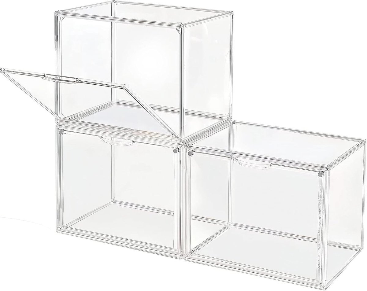 Duidelijke Stapelbare Plastic Opbergdozen met Magnetische Sluiting - Stofdichte Opbergdozen voor Actiefiguren, Boeken, Cosmetica en Schoenen (Set van 3)