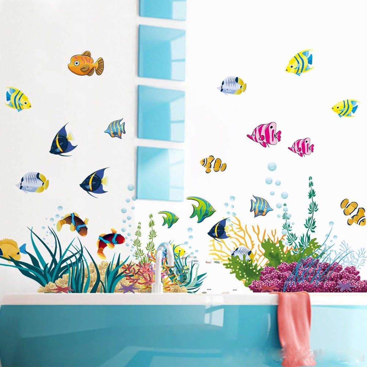 SnelShoppen - Wanddecoratie Kinderen 3D Effect Ontspanning Zone Muursticker Onderwater Wereld Vissen Plakstickers Makkelijk Verwijderbaar 25cm x 70cm