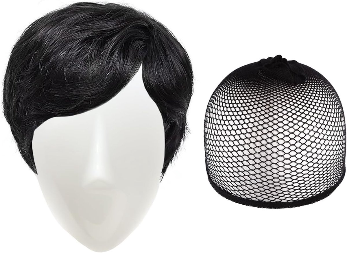 1 Piece Black Short Hairband 1 Piece Black Hair Net Wavy Short Hair Ladies Short Hair Fashion Short Hair Band Full - ShopVlot