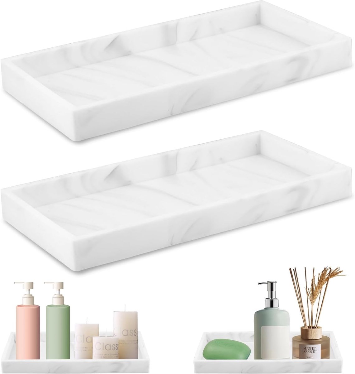 Badkamer tablet 2 stuks - rechthoekig - marmerlook - moderne opslag voor zeep en handdoeken - ShopVlot
