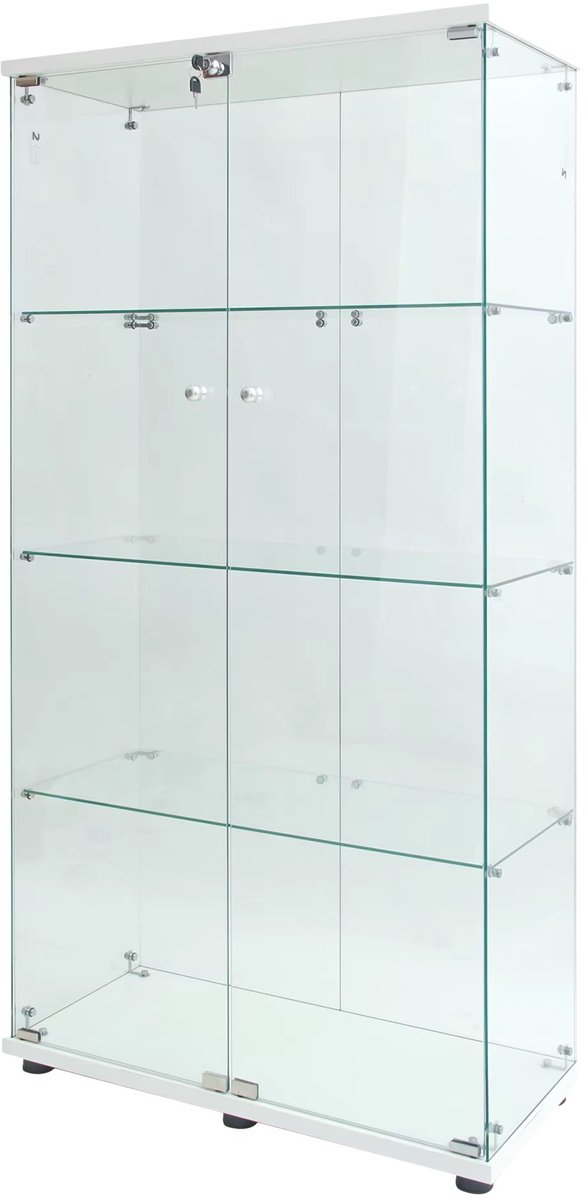 Glazen Vitrinekast 164x80 cm Wit - Displaykast met LED Verlichting, Slot